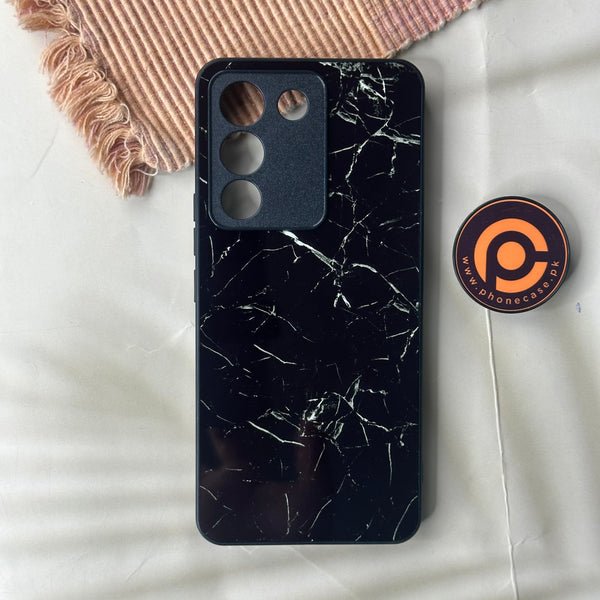 Vivo V29e - Black Marble design 1 - Premium Metal Printed soft Bumper Shock Proof Case CS-43489